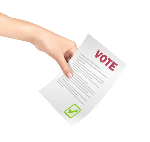 3Dリアルなベクトルアイコン 投票や選挙の概念 人間の手の紙 投票投票 — ストックベクタ