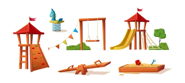Isolado Fundo Branco Coleção Elementos Parque Infantil Slide Swing Castelo — Vetor de Stock