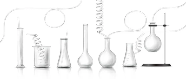 Realistyczna Ikona Wektora Sprzęt Laboratoryjny Szkło Laboratoryjne Koncepcja Edukacji Naukowej — Wektor stockowy