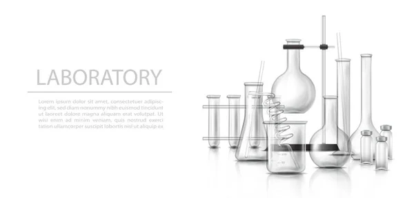 Realistyczna Ikona Wektora Pochodzenie Farmaceutyczne Medyczne Wyroby Laboratoryjne Szklane Probówkami — Wektor stockowy