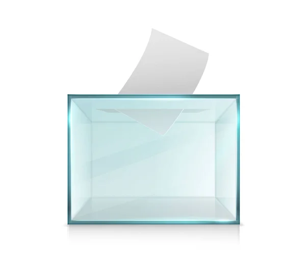 3D现实的矢量图标 投票箱是玻璃做的 选举概念 因白人背景而被隔离 — 图库矢量图片