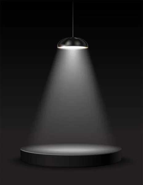 Realistischer Vektor Lichteffekt Schwarze Bühne Beleuchtet Scheinwerfer Von Lampe Auf — Stockvektor