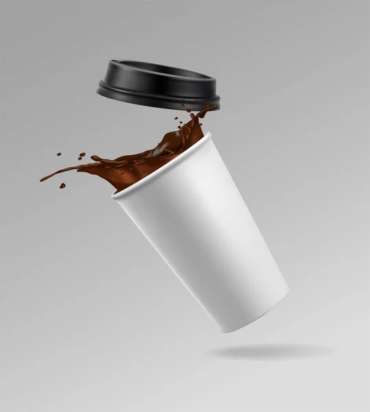 Illustrazione Realistica Dell Icona Vettoriale Tazza Caffè Carta Bianca Con — Vettoriale Stock
