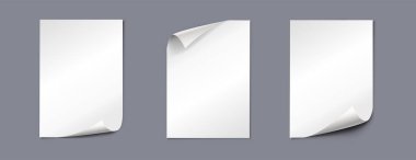 gerçekçi vektör çizimi. Gri arkaplanda kıvrımlı kağıt kümesi.