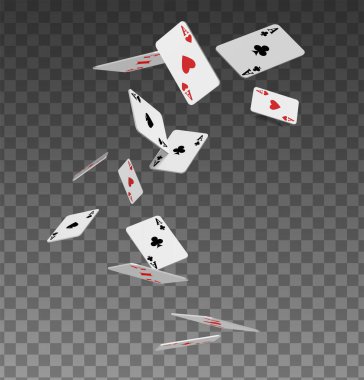 Poker kartlarından düşen aslar. gerçekçi vektör resimleme.