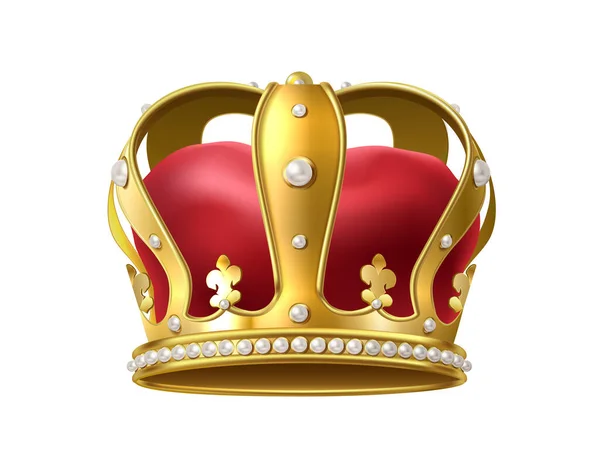Realistisch Vectoricoon Koninklijke Gouden Koningskroon Koninklijke Kroning Monarchie Met Rood — Stockvector