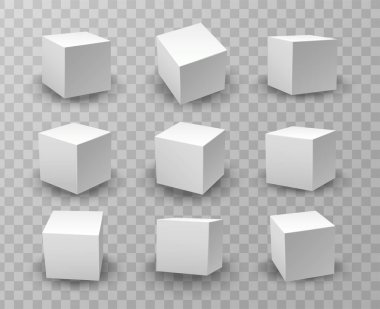 Gerçekçi vektör simgesi ayarlandı. Farklı yıldırımlar altında beyaz modelleme küp modelleri.