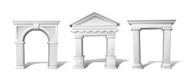 Vektör simgesi çizimi. Beyaz antika taş Yunan kemerleri. Oyunlar ve reklamlar için mimari öge.