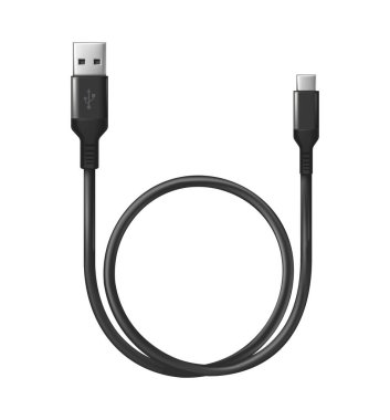 gerçekçi vektör simgesi. Siyah USB Cabel. Beyazda izole edilmiş.