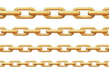 Gerçekçi vektör ikonu illüstrasyonu. Kusursuz altın zincir. Küçük ve gid bağlantıları.