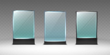 Gerçekçi vektör simgesi cam ekran standı veya akrilik masa çadırı. Boş menü çerçevesi.