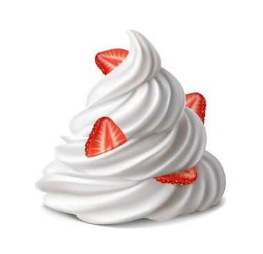 Gerçekçi ikon illüstrasyonu. Yarım çilekli krema..