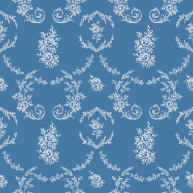 Chinosiere deseni, çiçek deseni ve şakayık gülleri. Barok antika desenli.