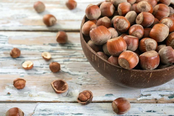 Hazelnuts Wooden Background — Stock Photo, Image