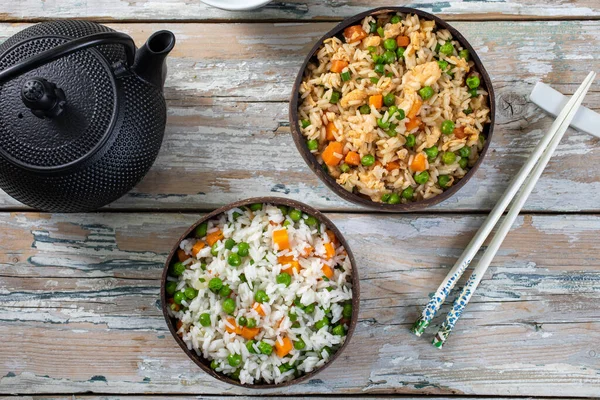 Azjatyckie Jedzenie Ryż Smażone Warzywa Kurczak Ryż — Zdjęcie stockowe