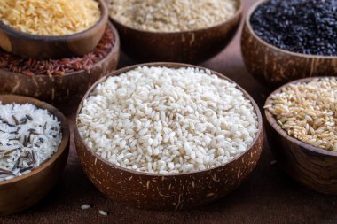 Kuru pirinç, kuru pirinç, pilav, pişmemiş pirinç çeşitleri.