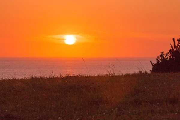 Orange Sun Setting Horizon — Stock Photo, Image