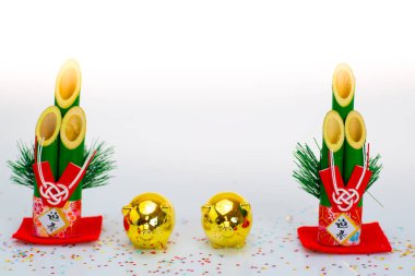 A Japanese ornament for New Year's, photographed with a white background of a boar