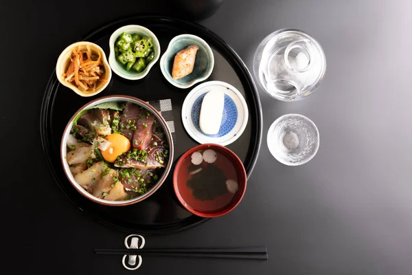 Fotografar Tigela Frutos Mar Japoneses Mesa Jantar Fotografias De Stock Royalty-Free