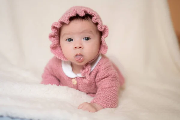 Beautiful Portrait Adorable Mixed Ethnicity Asian Caucasian Baby Girl Few — Stock Photo, Image