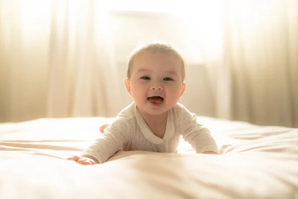 Adorable Happy Months Old Baby Girl Gleefully Discovers Boundless Joy — Stock Photo, Image