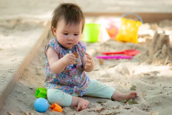 Adorável Bebê Meses Brincando Livre Retrato Estilo Vida Etnia Mista — Fotografia de Stock