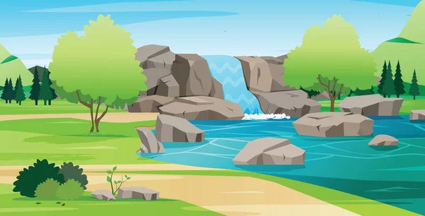 Uma Cachoeira Com Pedras Colocadas Floresta — Vetor de Stock