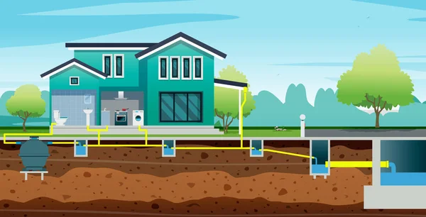 House Sewerage System Public Pipe — Stockvector
