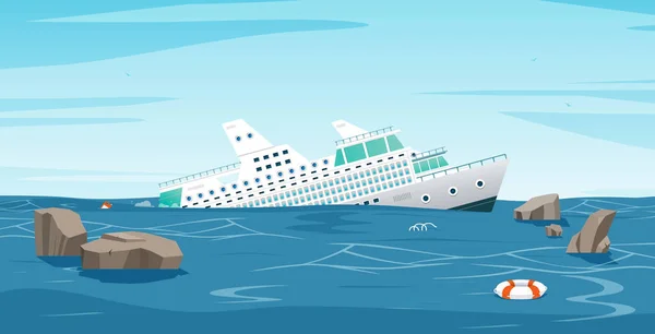Una Nave Crociera Sta Affondando Mezzo Mare — Vettoriale Stock