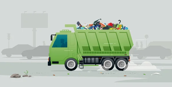 トラックの運転手は破壊される様々なゴミを輸送する — ストックベクタ