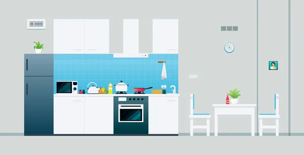 キッチンセットとグレーの背景を持つ家庭用機器 — ストックベクタ