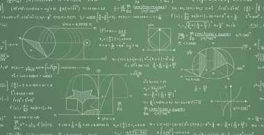 Yeşil tahtaya formüller yazılı matematiksel vektör pürüzsüz desen.