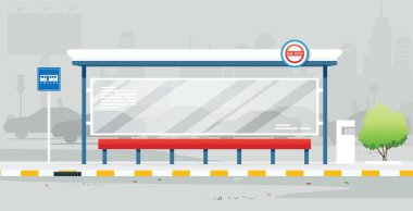 Şehrin arka planında geçici bir otobüs durağı..