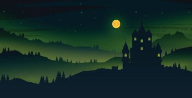 Geceleri şatonun arka planında ay var..