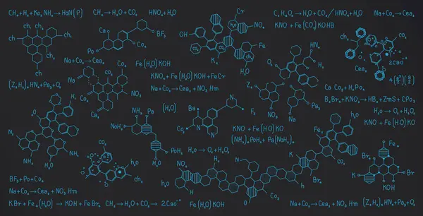 Fórmulas Químicas Dibujadas Con Tiza Azul Una Pizarra Vectores de stock libres de derechos