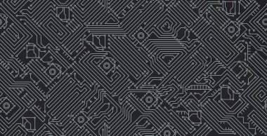 Siyah dikişsiz arka planda ana kartın elektronik devresi.