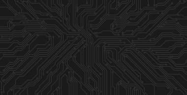 Siyah arka planda kusursuz elektronik hatlar ve devreler..