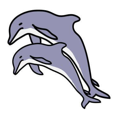 Çemberdeki Yunus Çizgisi 'nin Doodle Karikatürü, Dostça bir gülümsemeyle Neşeli bir Yunusu Göstermek, Okyanus Dalgaları' nda Yüzmek, Çocuk Kitapları Çizimleri, Tasarımlar ve Ticari Mallar İçin İdeal