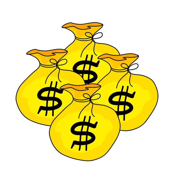 Cartone Animato Oro Money Bag Che Rappresenta Ricchezza Prosperità Perfetto — Vettoriale Stock