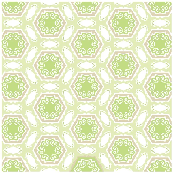 Vector Illustration Green Abstract Mandala Ikat Texture Seamless Pattern Wallpaper - Stok Vektor