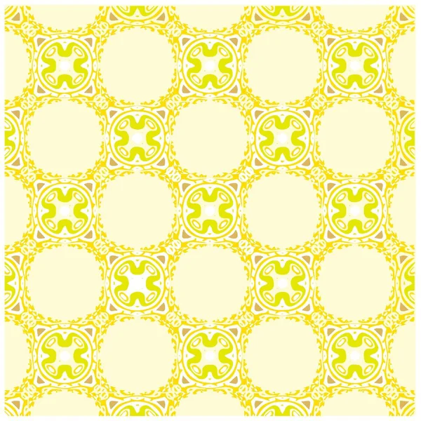 Vector Illustration Yellow Abstract Mandala Ikat Texture Seamless Pattern Wallpaper - Stok Vektor