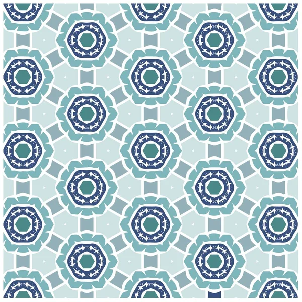 Vector Illustration Abstrak Blue Mandala Ikat Texture Seamless Pattern Wallpaper - Stok Vektor