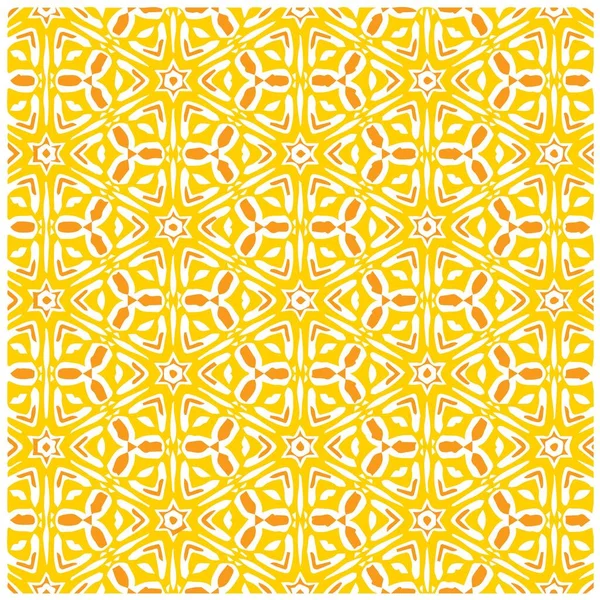Vector Illustration Yellow Abstract Mandala Ikat Texture Seamless Pattern Wallpaper — Stock Vector