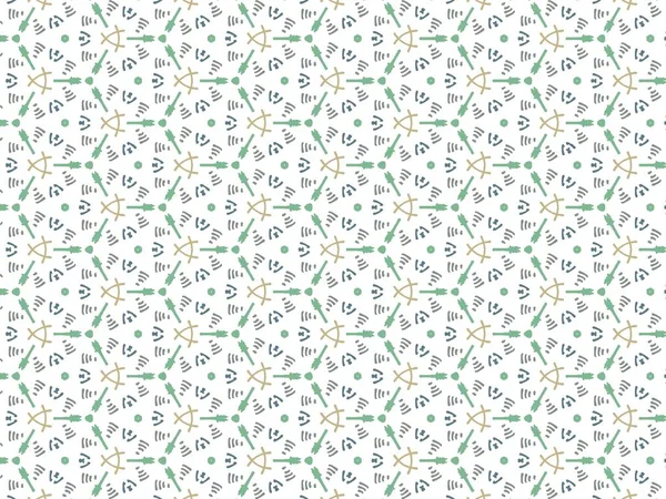 壁纸背景下绿色抽象Mandala或Ikat纹理无缝隙图案的矢量图解 — 图库矢量图片