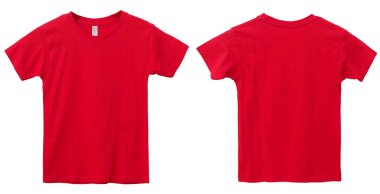 Red kids t-shirt mock up, front and back view, isolated. Plain red shirt mockup. Tshirt design template. Blank tee for print