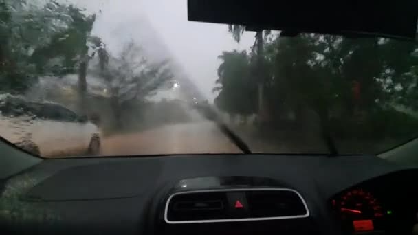 Car Trip Heavy Rain Passenger Driver Pov Road Journey Transportation — Vídeos de Stock
