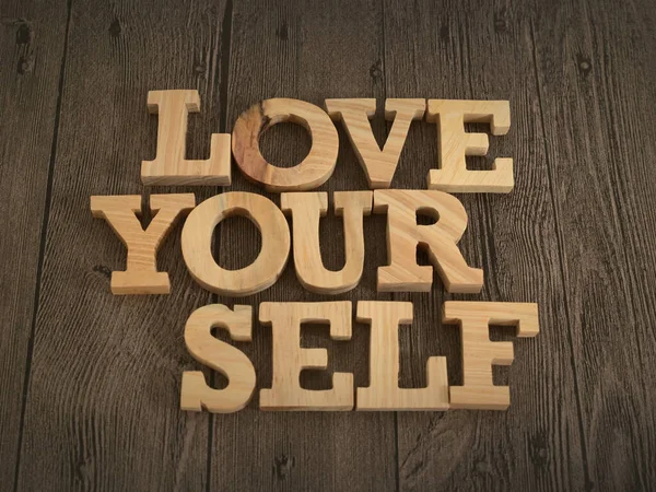 Love Yourself Text Words Typography Written Wooden Letter Life Business — Stockfoto