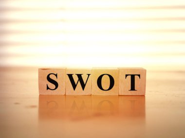 SWOT Strength Weakness Opportunity and Threats writing on wooden cube blocks, word text typography concept clipart