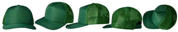 Yeşil Kamyoncu Şapkası Şablon Şablonu Koleksiyonu Çeşitli Açı Izole Edilmiş — Stok fotoğraf