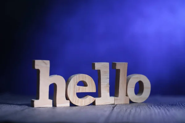 Hello Text Words Typography Written Wooden Block Blue Background Life — Stock Photo, Image
